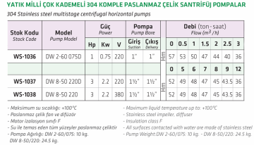 Water Sound Dw 2-60 075D 1hp 220v Yatık Milli Çok Kademeli Paslanmaz Pompa