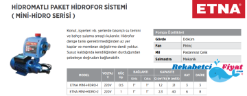 ETNA, MİNİ-HİDRO-1 3KAT - 3DAİRE HİDROMATLI PAKET HİDROFOR SİSTEMİ