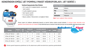 ETNA Jet100-24 WS 1HP 6Kat - 8Daire Jet Pompalı Paket Hidrofor