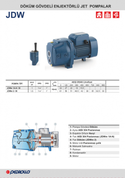 Pedrollo JDWm 2/30 1.5hp 220v Döküm Gövdeli Enjektörlü Jet Pompa