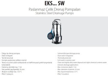 Aquastrong EKS-550SW       0.55kW 220V Paslanmaz Çelik Gövdeli Drenaj Dalgıç Pompa