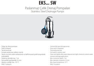 Aquastrong EKS-750SW       0.75kW 220V Paslanmaz Çelik Gövdeli Drenaj Dalgıç Pompa