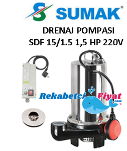 SUMAK SDF 15/1.5, 1.5Hp 220V Paslanmaz Gövdeli Şamandıralı Drenaj Pompası