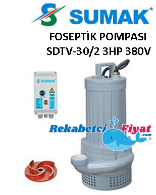 SUMAK SDTV-30/2 3HP 380V Açık Fanlı Foseptik Dalgıç Pompası