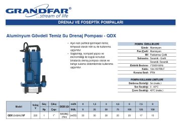 Grandfar QDX1.5-32-0.75F  1Hp 220V  Alüminyum Gövdeli Keson Kuyu Pompası (Temiz Su Drenaj Pompası)