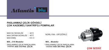 Atlantis Blu MIX 7-1.1/4KT 1.5hp 380v Komple Paslanmaz Çelik Çok Kademeli  Santrifüj Pompa