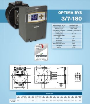 Alarko OPTIMA BYS 3/7-180   Dişli Tip Frekans Kontrollü Sirkülasyon Pompası - Grafik Ekran