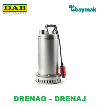 Dab DRENAG 1200 M-NA   1.2 kW  220V  Paslanmaz Çelik Gövdeli  Atık Su Drenaj Dalgıç Pompa (Aisi 316 gövde-Aisi 304 çark)