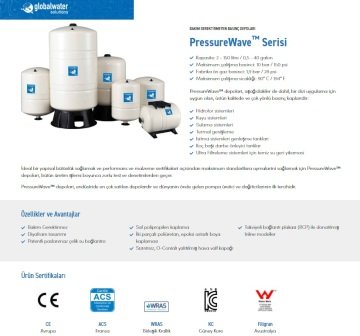 Global Water PWB-150LV  150 Litre 10 Bar Dik Ayaklı Patlamayan Genleşme Tankı