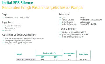 Wilo Initial SPS Silence 5-58 0.75hp 220v Paslanmaz Gövdeli Jet Pompa