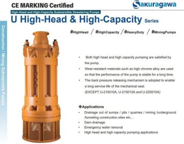 Sakuragawa, U-215010A, 110KW, Yüksek Debi ve Basınçlı Pis Su Dalgıç Pompa