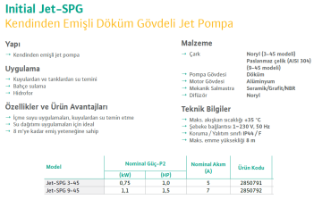 Wilo Initial Jet-SPG 3-45 1hp 220v Döküm Gövdeli Jet Pompa