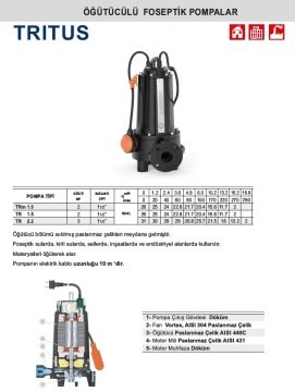 Pedrollo TRm 1.5   2Hp 220V  Öğütücülü Foseptik Pompa (VORTEX ÇARKLI)