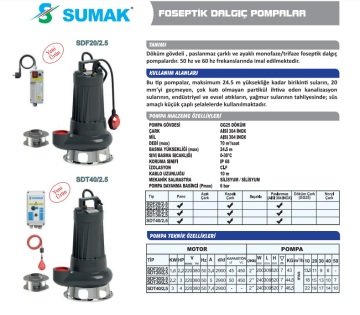 Sumak SDT40/2.5  4Hp 380V  Foseptik Dalgıç Pompa