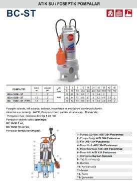 Pedrollo BCm 10/50-ST    1Hp 220V  Komple Paslanmaz Atık Su Foseptik Pompa