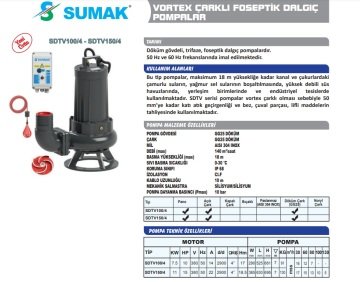 Sumak SDTV 150/4     15Hp  380V   Açık Fanlı Pis Su Dalgıç Pompa (4\'\' Çıkışlı-Vortex Çarklı)