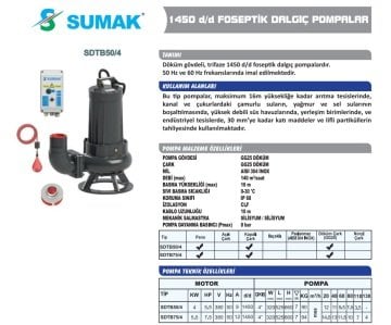 Sumak SDTB50/4  5.5Hp 380V Foseptik Dalgıç Pompa (1450 d/d)