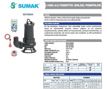 Sumak SDTB75/4  7.5Hp 380V Foseptik Dalgıç Pompa (1450 d/d)