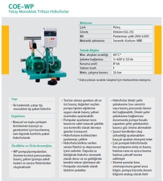 Wilo COE2-WP104  380V  2X5.5HP  İki Pompalı Yatay Monoblok Trifaze Hidrofor