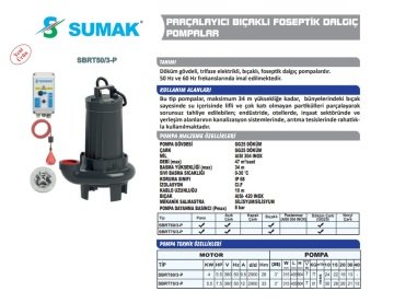 Sumak SBRT50/3-P  5.5Hp 380V  Parçalayıcı Bıçaklı Foseptik Dalgıç Pompa