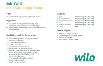 Wilo Sub-TWI 5 506 FS  1.5Hp 220V  5\'\' Paslanmaz Çelik Keson Kuyu Dalgıç Pompa (Derin Kuyu Dalgıç Pompa)