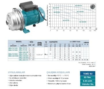 Momentum WB2-120/150   2HP  380V   Yatay Kademeli Paslanmaz İrtifalı Pompa