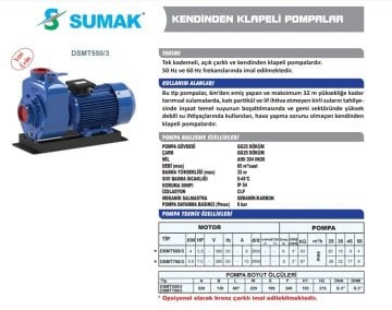 Sumak DSMT550/3   5.5Hp 380V  Kendinden Klapeli Santrifüj Pompa