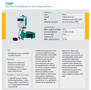 Wilo OWP 104  380V  5.5Hp  İki Kademeli Monoblok Şasesiz Frekans Kontrollü Hidrofor