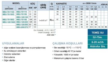 MOMENTUM, MB2-120/150, 2HP, PASLANMAZ ÇİFT KADEME POMPA, 380V