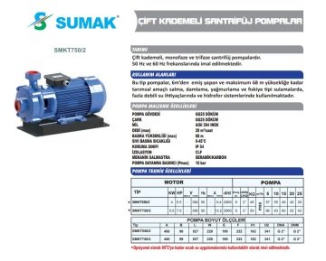 Sumak SMKT550/2  5.5Hp 380V  Çift Kademeli Santrifüj Pompa