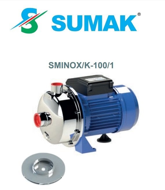 Sumak SMINOX/K-100/1  1Hp 220V  Paslanmaz Santrifüj Pompa (AISI 304)