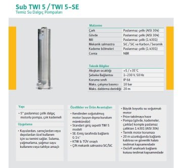 Wilo SUB-TWI5-SE 308 M   220V  1.5 Hp  Paslanmaz Keson Kuyu Kademeli Dalgıç Pompa