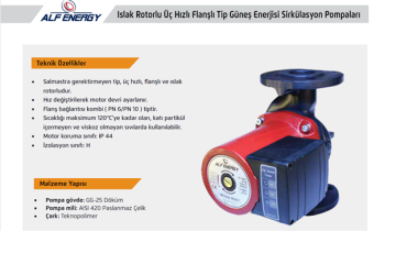 Alf enerji SP2-Solar 120/40 T Dn40 380v Flanşlı Kademeli Sirkülasyon Pompası