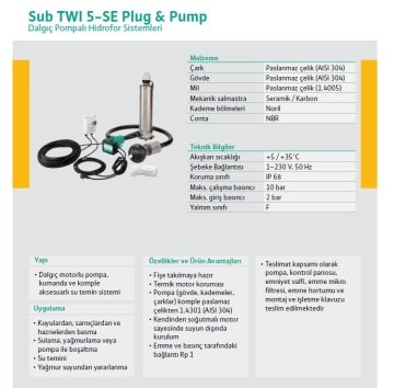 Wilo SUB-TWI5-SE 304 M PnP  220V  0.75 Hp  Paslanmaz Keson Kuyu Kademeli Hidroforlu Dalgıç Pompa