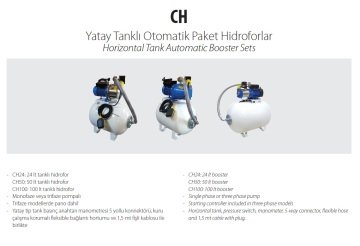 Aquastrong  CH 24 WJ 100      1Hp 220V   24 Litre  Yatık Tanklı Jet Paket Hidrofor