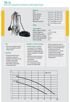 Wilo TP-U 8M    0,75Hp 220V Komple Paslanmaz Çelik Kirli Su ve Foseptik Dalgıç Pompa