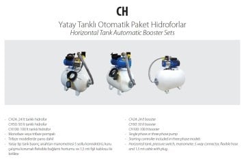 Aquastrong  CH 50 WJ 100     1Hp 220V   50 Litre  Yatık Tanklı Jet Paket Hidrofor