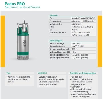 WİLO Padus PRO M05/T025-540   380V  3.4 Hp  Ağır Hizmet Tipi Kirli Su Drenaj Pompa