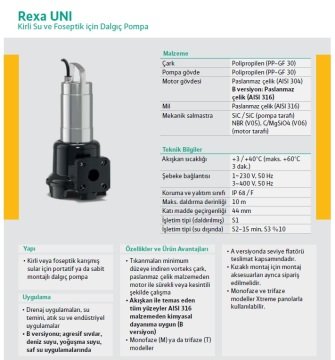 Wilo REXA UNI V05B/M06-523/A  0.81Hp 220V  Kirli Su Foseptik Dalgıç Pompa