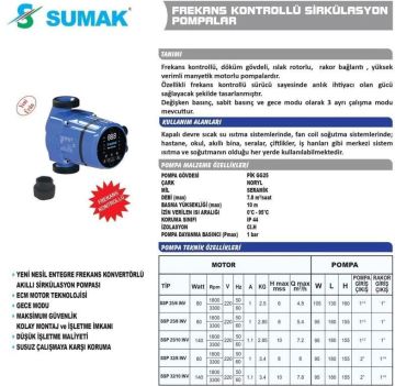 SUMAK, SSP 25/10 INV, FREKANS KONTROLLÜ, SİRKÜLASYON POMPA  [ 11/2\'\' / (180) mm]