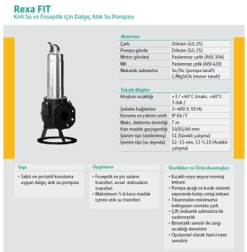 Wilo REXA FIT V05DA-126  2Hp 380V  Kirli Su ve Foseptik İçin Dalgıç Pompa
