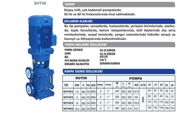 Sumak SHT40/5A 18.5Kw 380v Tek Pompalı Düşey Milli Kademeli Hidrofor
