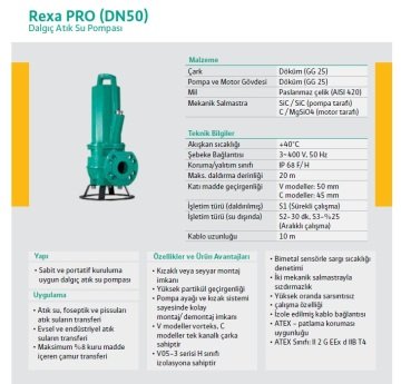 Wilo REXA PRO V05DA-323   9.1Hp 380V  Döküm Gövdeli Atık Pis Foseptik Su Dalgıç Pompa