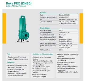 Wilo REXA PRO V05DA-325   14.2Hp 380V  Döküm Gövdeli Atık Pis Foseptik Su Dalgıç Pompa