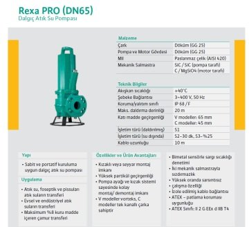 Wilo REXA PRO C06DA-349  5.3Hp 380V  Döküm Gövdeli Atık Pis Foseptik Su Dalgıç Pompa