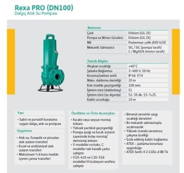 Wilo REXA PRO V10DA-426  4.6Hp 380V  Döküm Gövdeli Atık Pis Foseptik Su Dalgıç Pompa