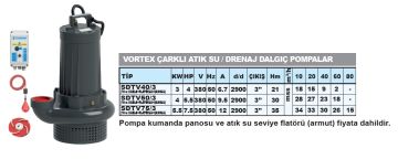 SUMAK, SDTV 50/3, 380V, 5.5HP VORTEX ÇARKLI, FOSEPTİK DALGIÇ POMPA  (3\'\')