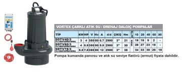 SUMAK, SDTV 75/3, 380V, 7.5HP VORTEX ÇARKLI, FOSEPTİK DALGIÇ POMPA  (3\'\')