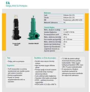 Wilo FA 10.34-234E + T 17-4/16H Ex   8.8Hp 380V  Atık Su Ağır Hizmet Tipi Drenaj Dalgıç Pompa