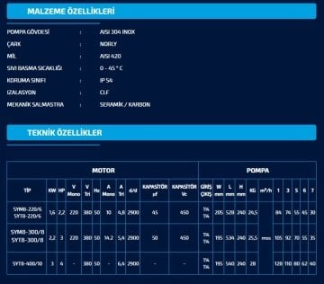 Sumak SYM8-300/8   3Hp 220V   Yatay Milli Kademeli Pompa (2900 d/d)